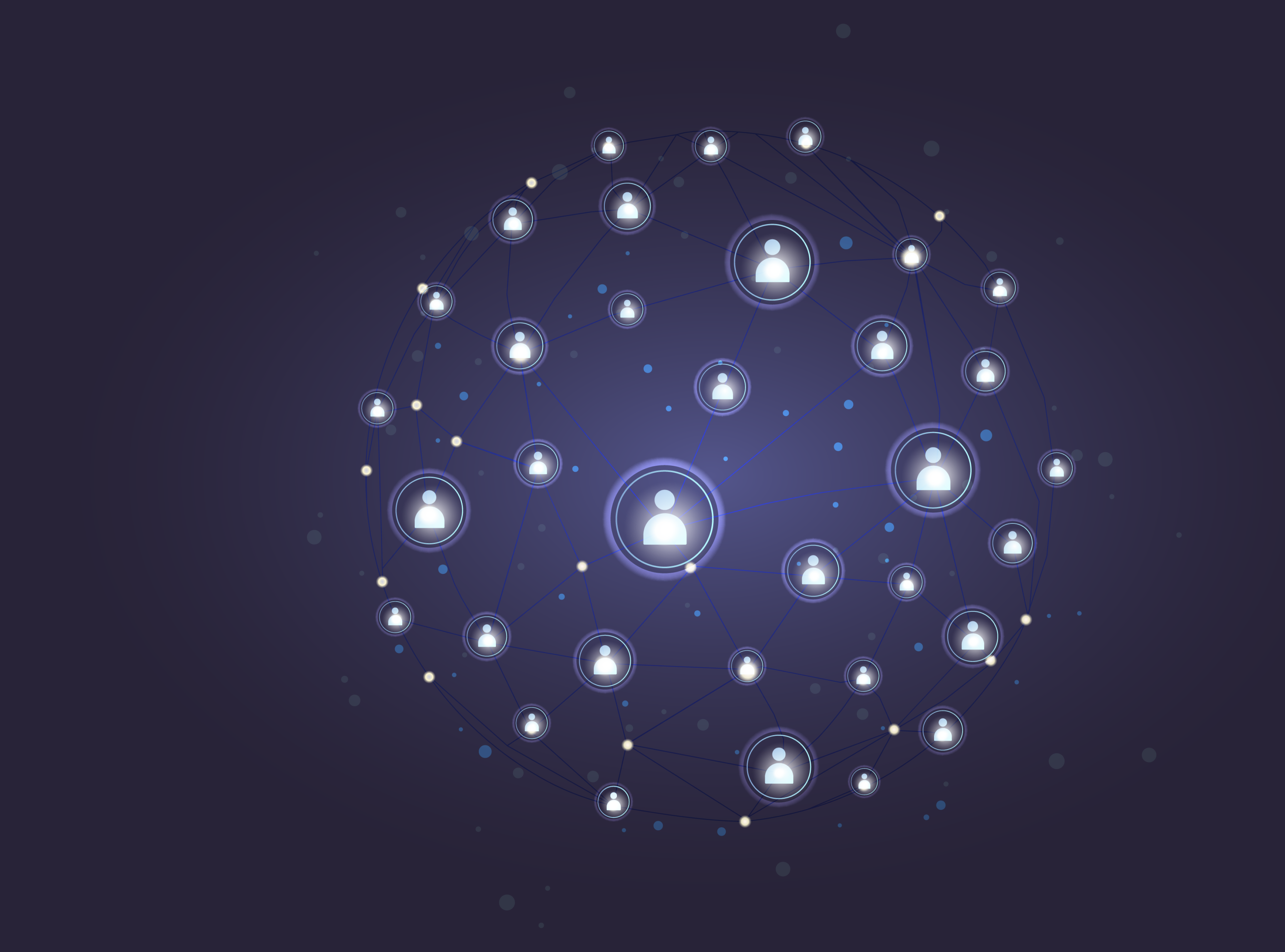 Yıldızlı gökyüzünün arka planına karşı kullanıcıların avatarları birbirleriyle bağlantılı